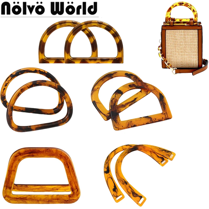 4-10PCS Amber Resin D Shape Bags Handles Handcrafted Handbags Straps Tote Purse Frame Replacement Bag Wrist Handmade Accessories