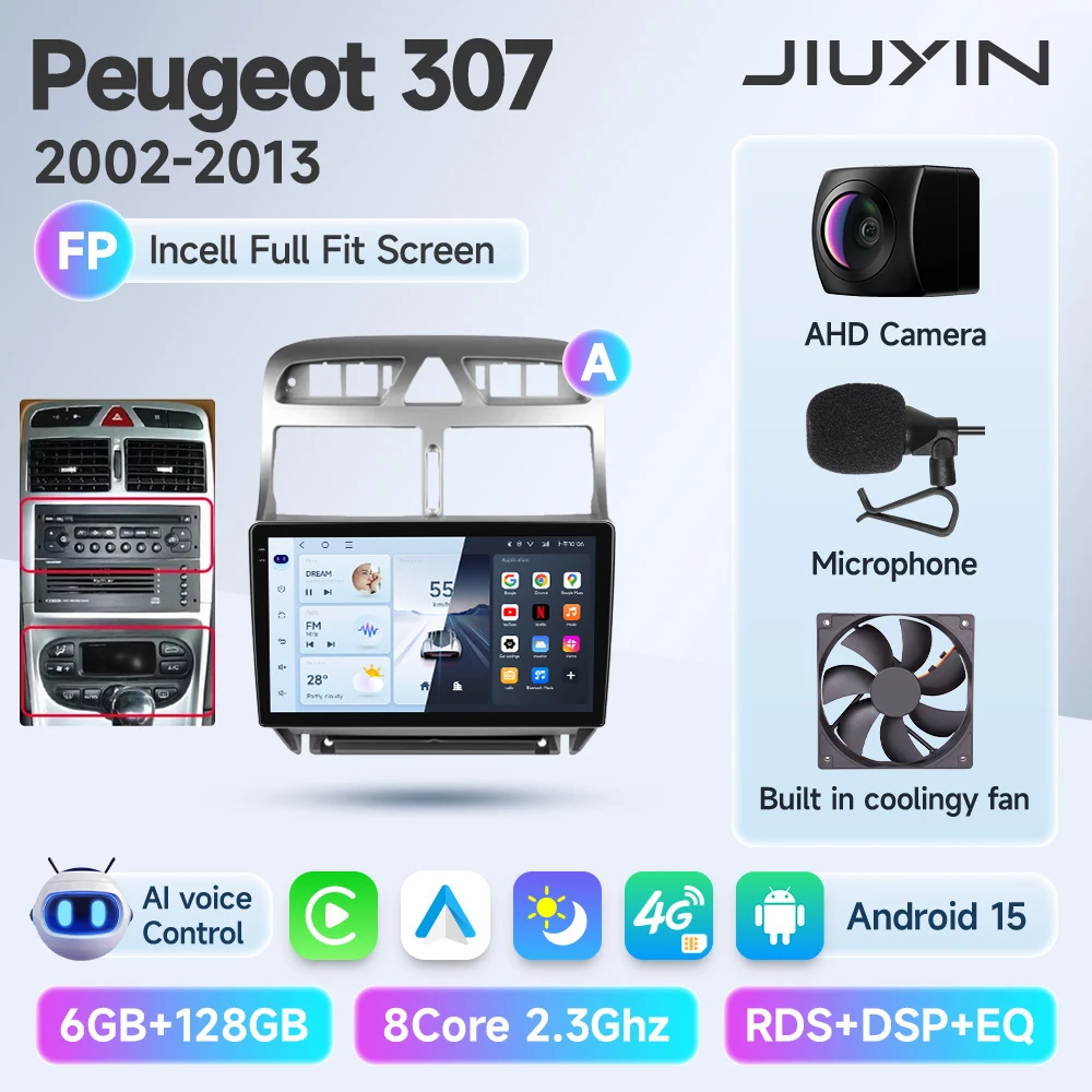 

JIUYIN 9-дюймовый автомобильный радиоприемник для Peugeot 307 307CC 307SW 2002 - 2013 Беспроводной CarPlay Android автомобильный Интеллектуальный № 2 din 2din DVD