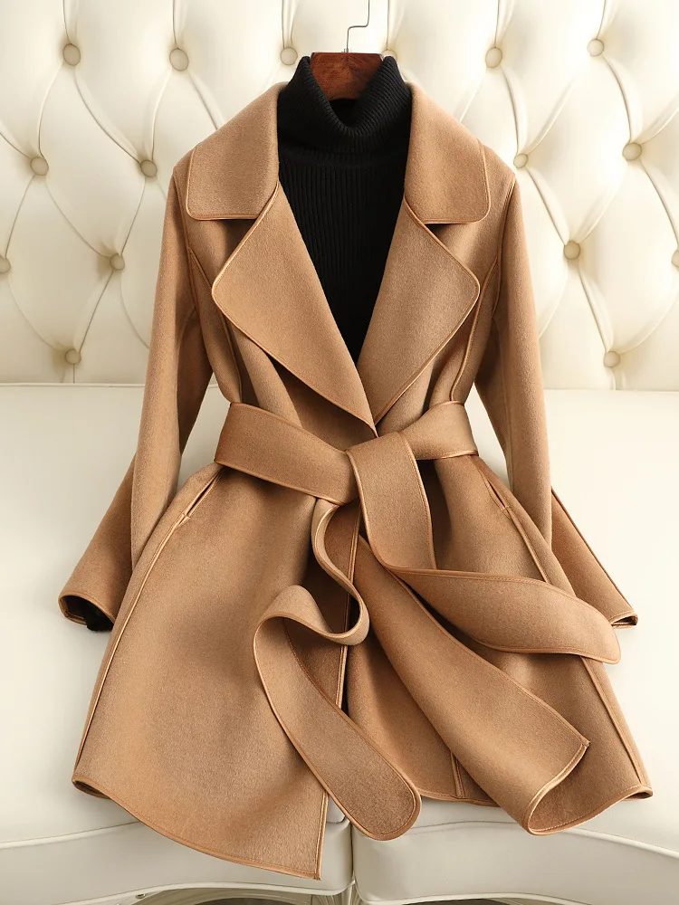 

New Korean Winter Long Coat Solid Women's Wool Cashmere Women's Tunic Loose Double Sided Wool Top High End Woolen Coat