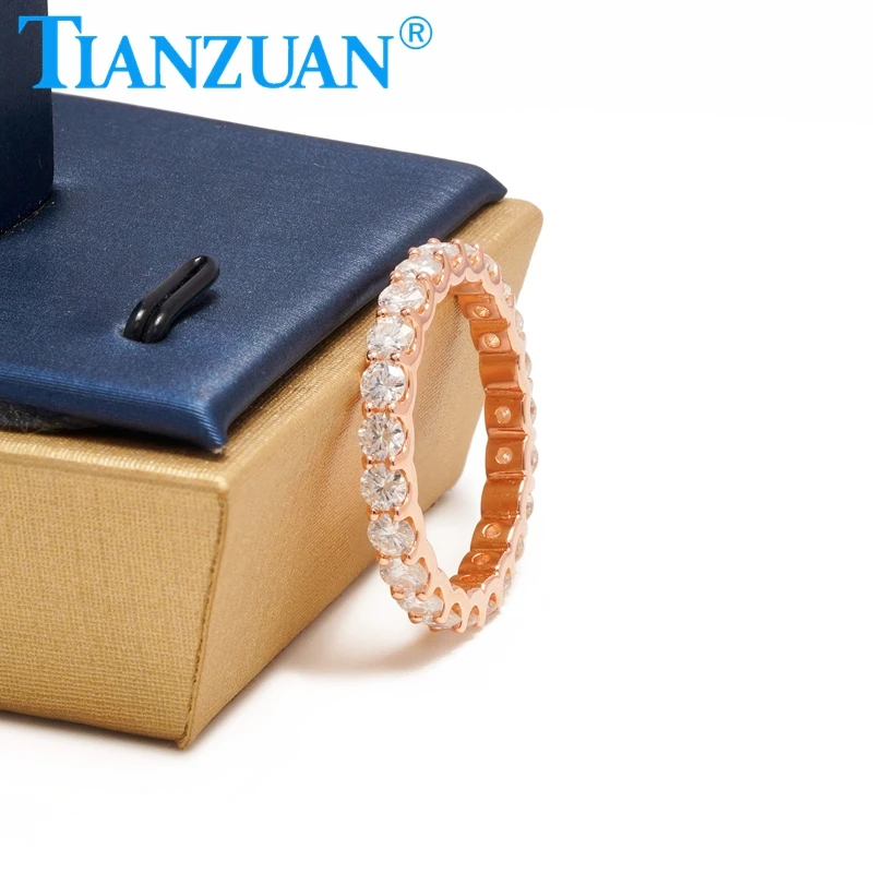 New Rose Gold 3mm Round Moissanite Rings Full Eternity Bands for Woment Cute Gifts Fine Jewelry Everyday Accessories
