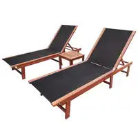 Sun Lounger with Tea Table set of 3 ,  Solid Acacia Wood and Textilene Outdoor Recliner Chair, Patio Furniture 200 x 66 x 34 cm