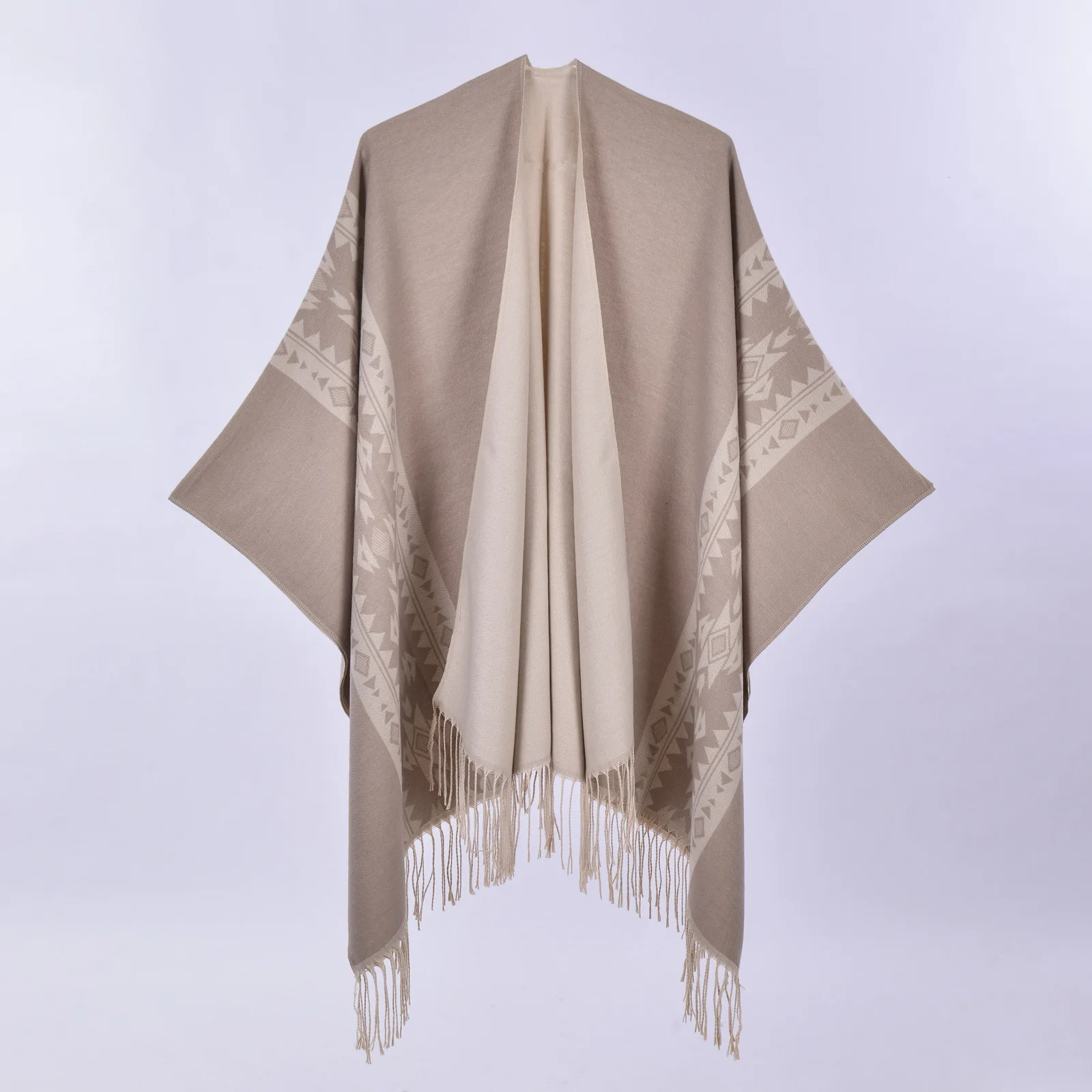 

Poncho New Autumn and Winter Shawl Scarf New Jacquard Tassel Knitted Cloak Retro Ethnic Cloaks Lady Capes Khaki