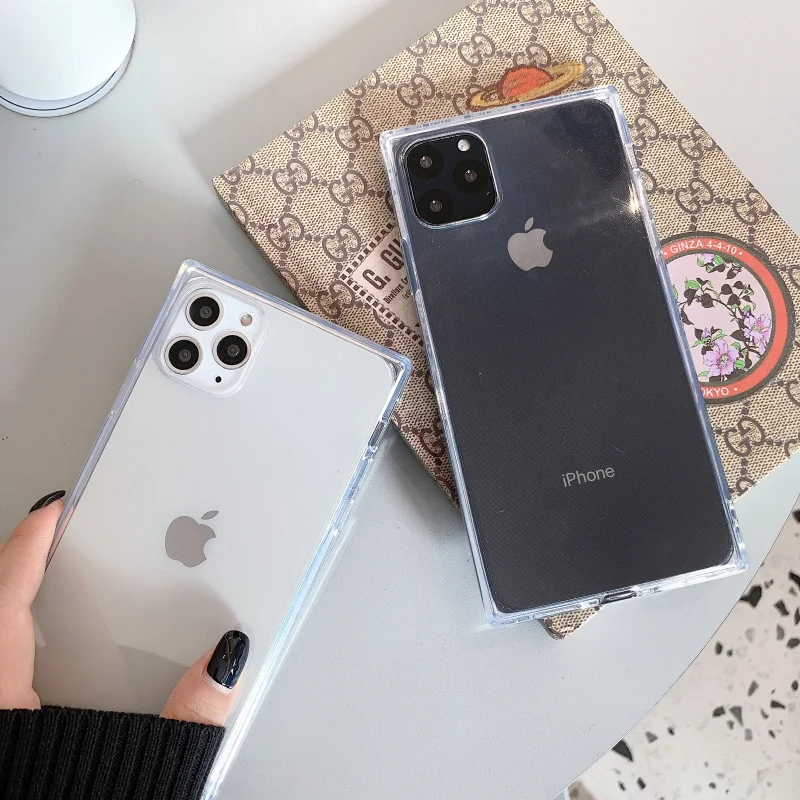 

JOME Square Design Phone Case For iPhone 11 12 13 Pro X XR XS Max 6 6s 7 8 Plus SE 2020 Candy Color Clear Soft TPU Phone Case