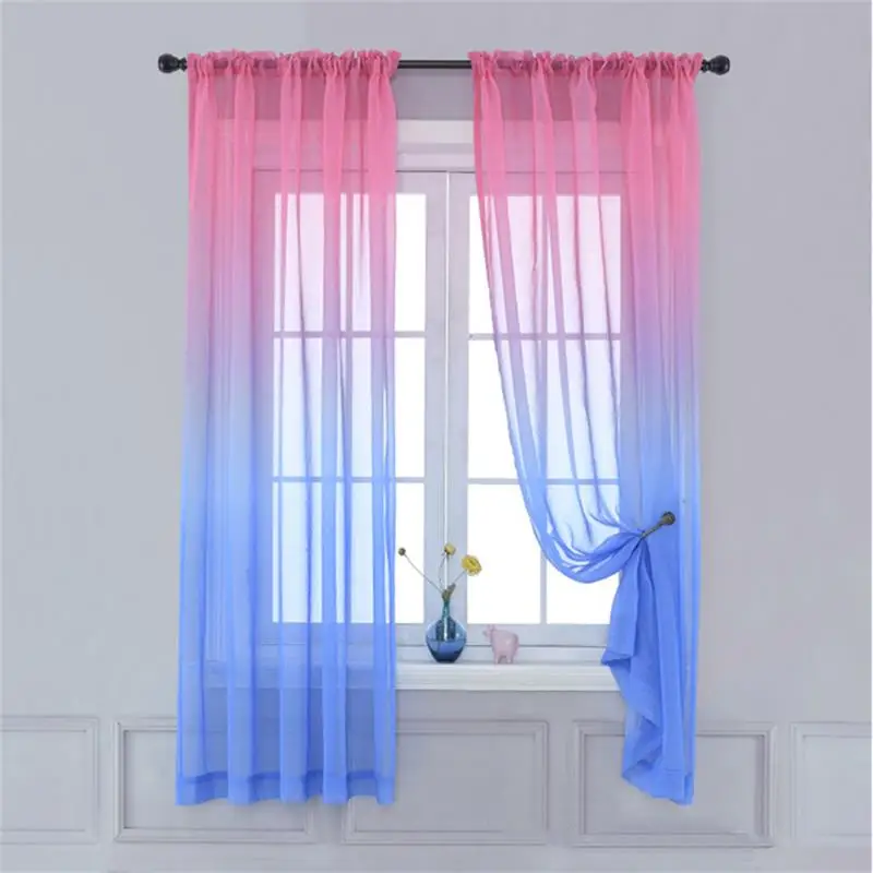 

2Pcs Gradient Color Sheer Voile Curtains for Bedroom Hotel Pastoral Rustic French Window Screen Drape Panel Tulle Curtains