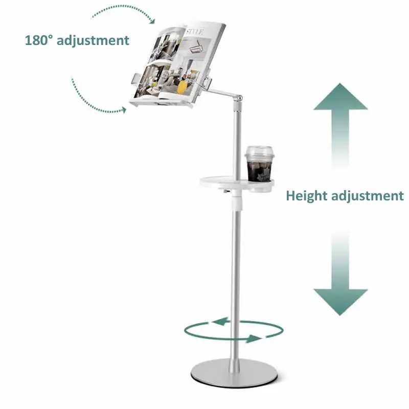 1.5m Height Adjustable Reading Book Floor Bracket Long Arm Table Bed Reading Book Stand Multi Angle Rotation Reading Book Holder