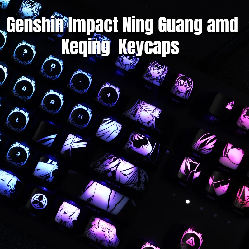 

Genshin Impact Ning Guang Amd Keqing Keycaps Anime Theme Custom Design Backlit Black Hole Keycap Coated Mechanical Keyboard