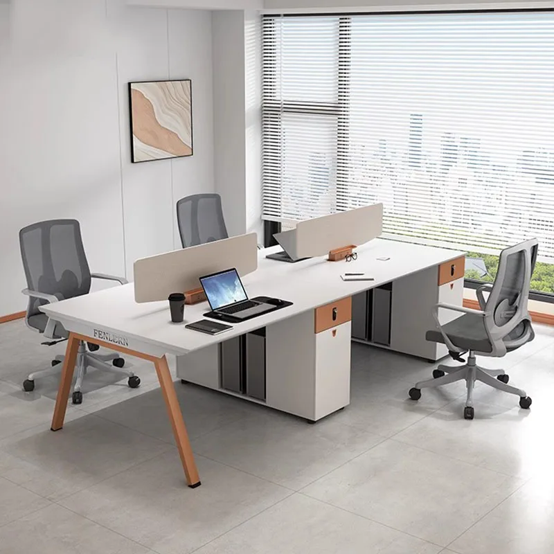 Офисный стол руководителя белый стоечный офисный с ящиками и отделкой для