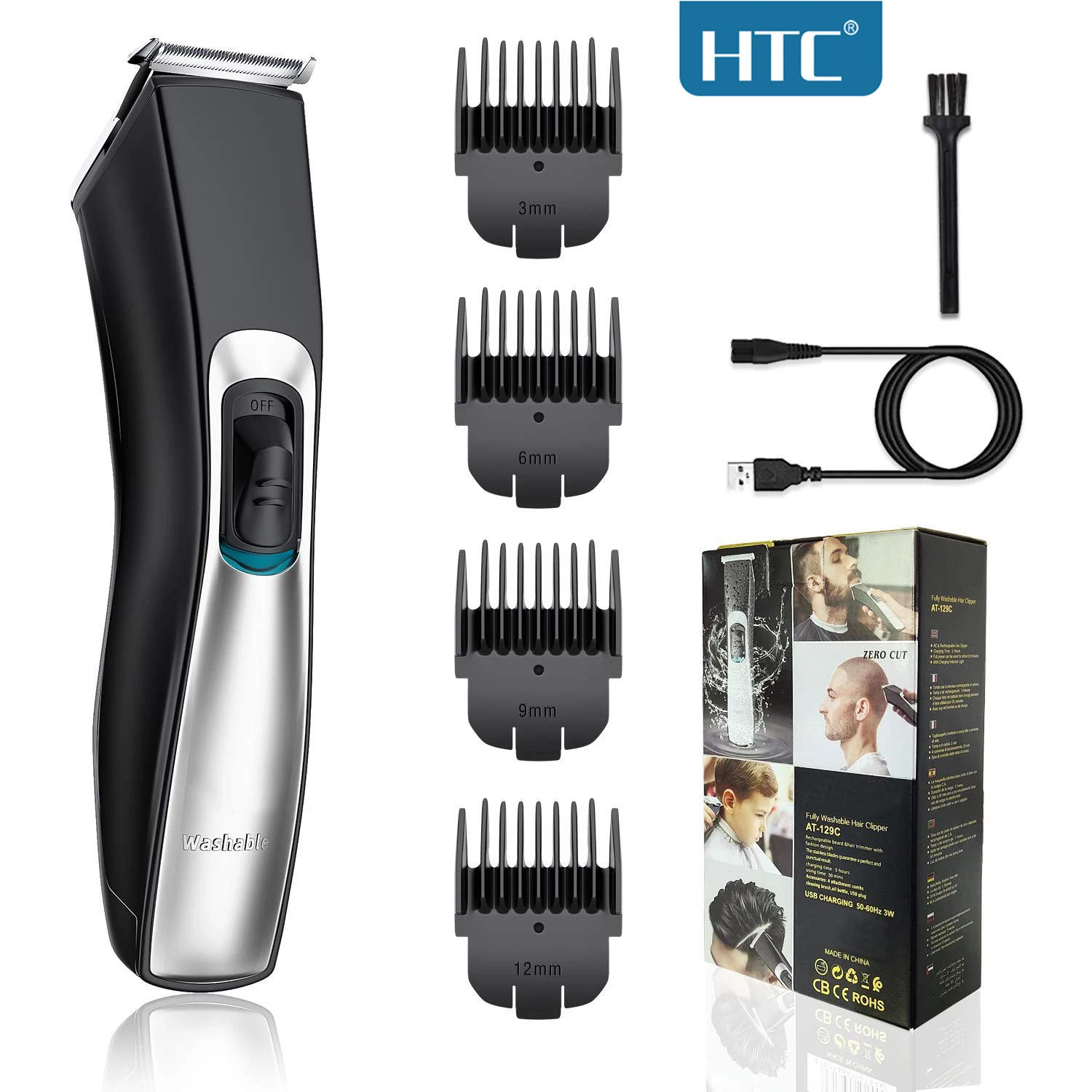 Беспроводной машинка для стрижки волос и бороды HTC USB Electric Hair Clipper Rechargeable Beard Trimmer Cordless Shaver Ceramic Blade Men Barber Machine.
