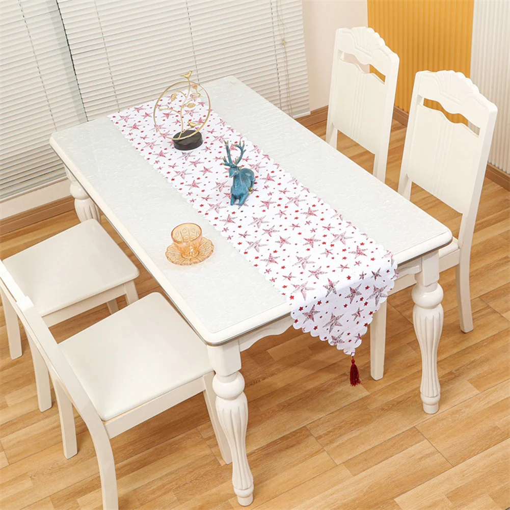 

2023 Christmas Table Runner Cotton Linen Printed Leaf Red Pentagram Tablecloth Banquet Holiday Party Home Decoration Tablecloth