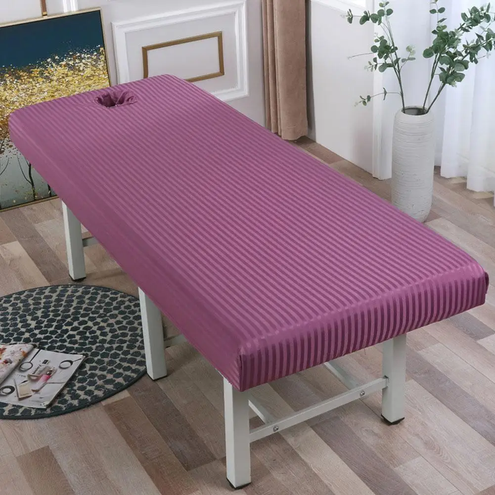 

Pure Color Massage Table Bed Fitted Sheet Elastic Full Cover Rubber Band Massage SPA Treatment Bed Cover with Face Breath Hole