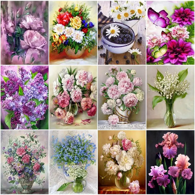 

Flower Oil Paintings By Number 60x75cm Canvas Frame Coloring Handmade Drawing Scenery For Adults DIY Kits Picture Home Decor Art