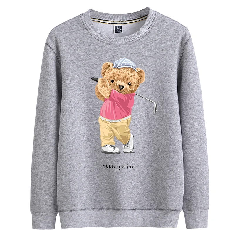

New Golf Bear Hoodie Women's 100% Cotton Top Long Sleeve Pullover Sweatshirt Loose Plus Size Winter 100% Cotton S-4XL