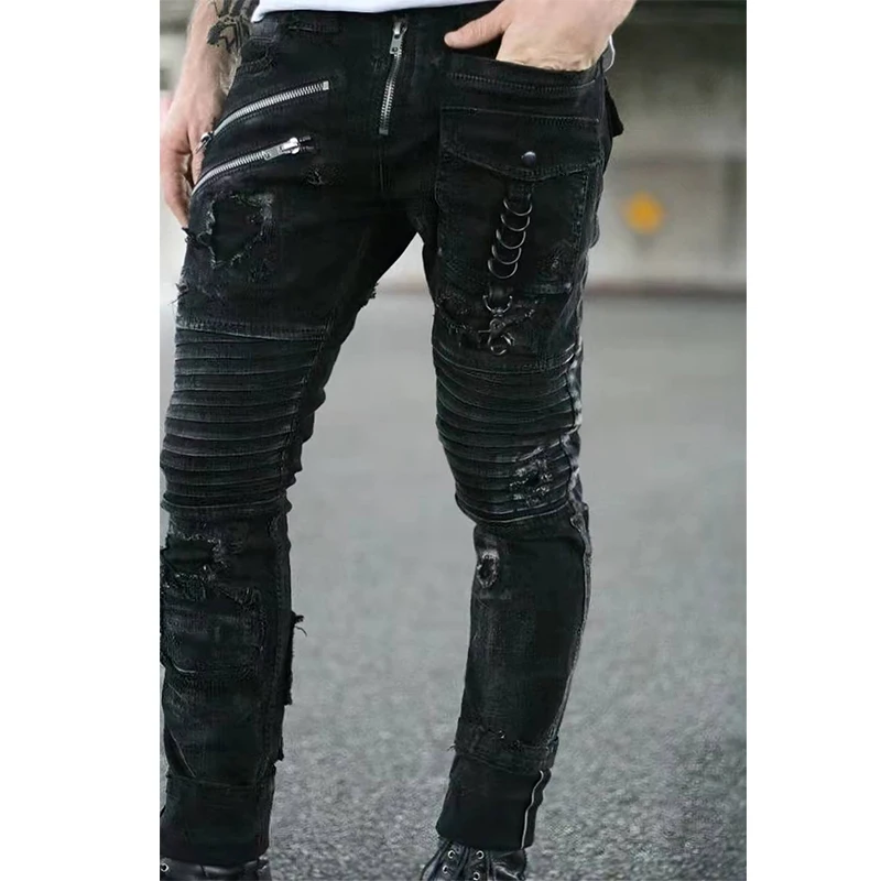 Men Jeans Vintage Ripped Slim Denim Trousers Biker High Quality Male Pencil Pants Black Casual Designer Streetwear Jeans for Men