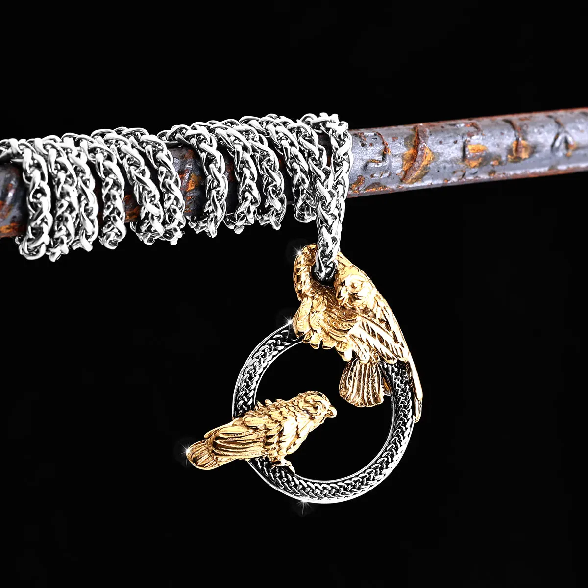 Винтажное круглое ожерелье с подвеской в виде ворона викингов из нержавеющей