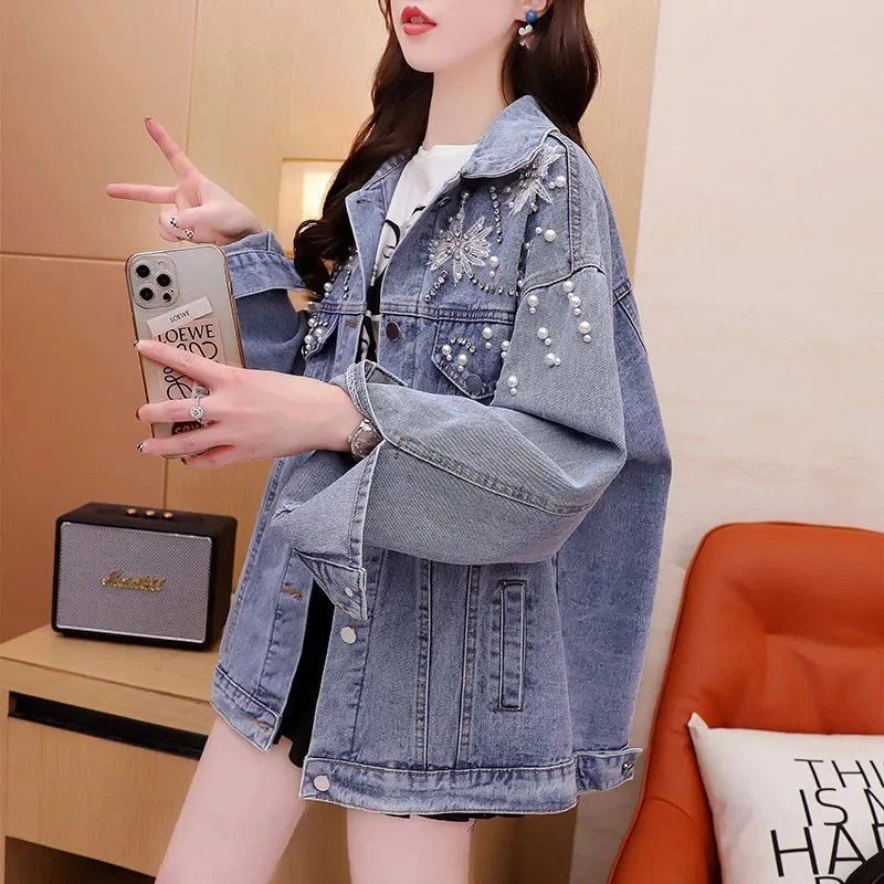 

Small Fresh Heavy Industry Design Sense Denim Jacket Female 2023 New Spring Autumn Western Style Joker Lazy Wind Top