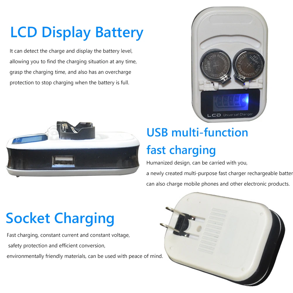 

3.6V 2 Slot LCD Digital Intelligent Button Battery Charger Recharging for LIR2016 / LIR2025 / LIR2032 / ML2016 / ML2025 / ML2032