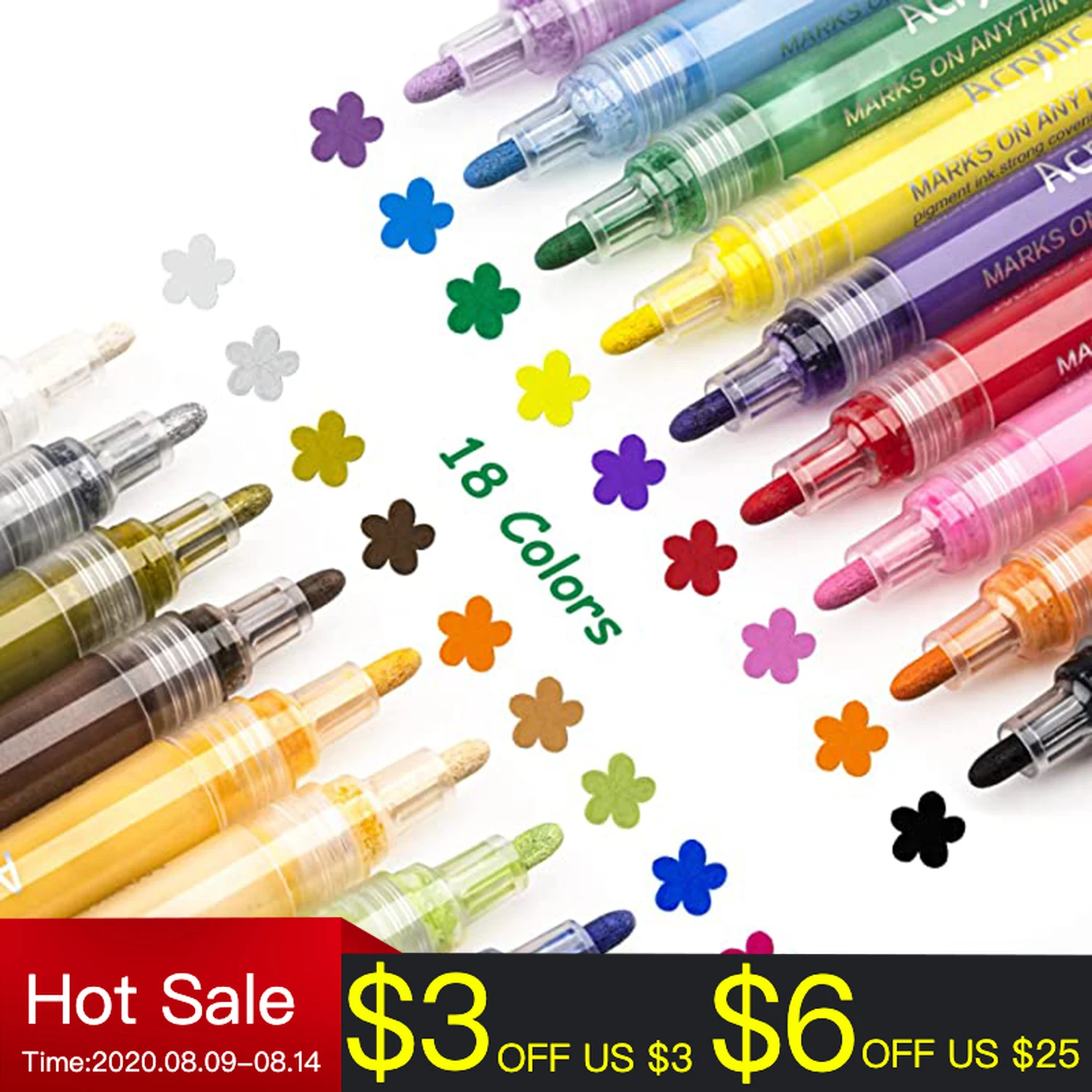 

18 Colors Art Markers 2mm Tip Acrylic pens Non-toxic Child Safety Acrylic Pens Waterproof Graffiti Markers for DIY