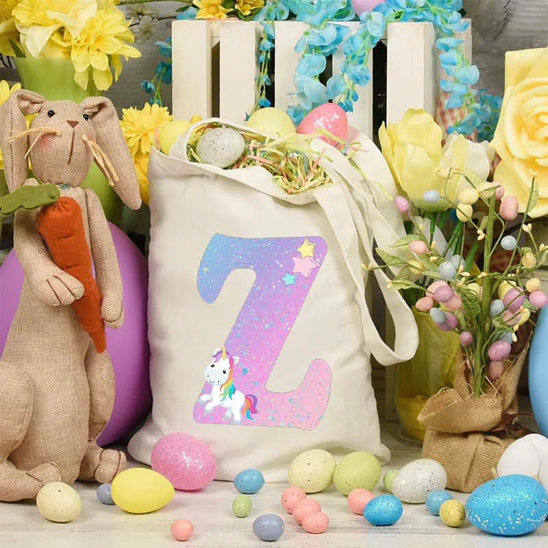 

Cartoon Unicorn Letters Tote Girls Bags A-Z Alphabet Shoulder Bag Travel Bridesmaid Women Handbag Girl Bridal Party Shopping Bag