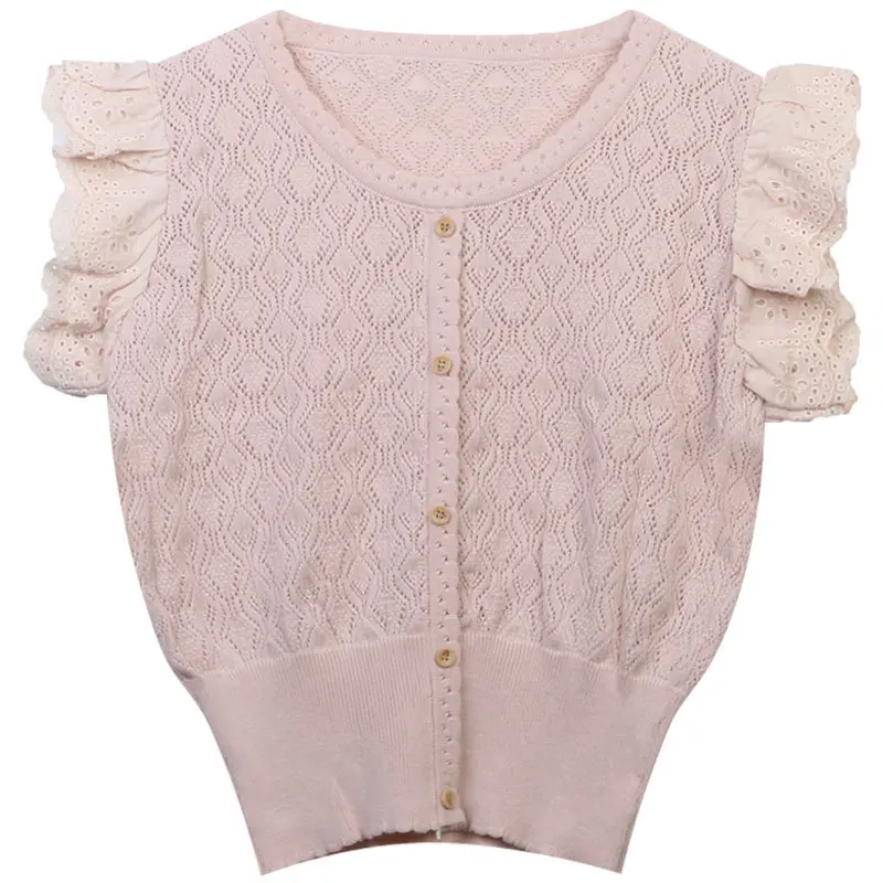 

Женский свитер-кардиган на пуговицах, цвет белый/зеленый, весна-лето 2023