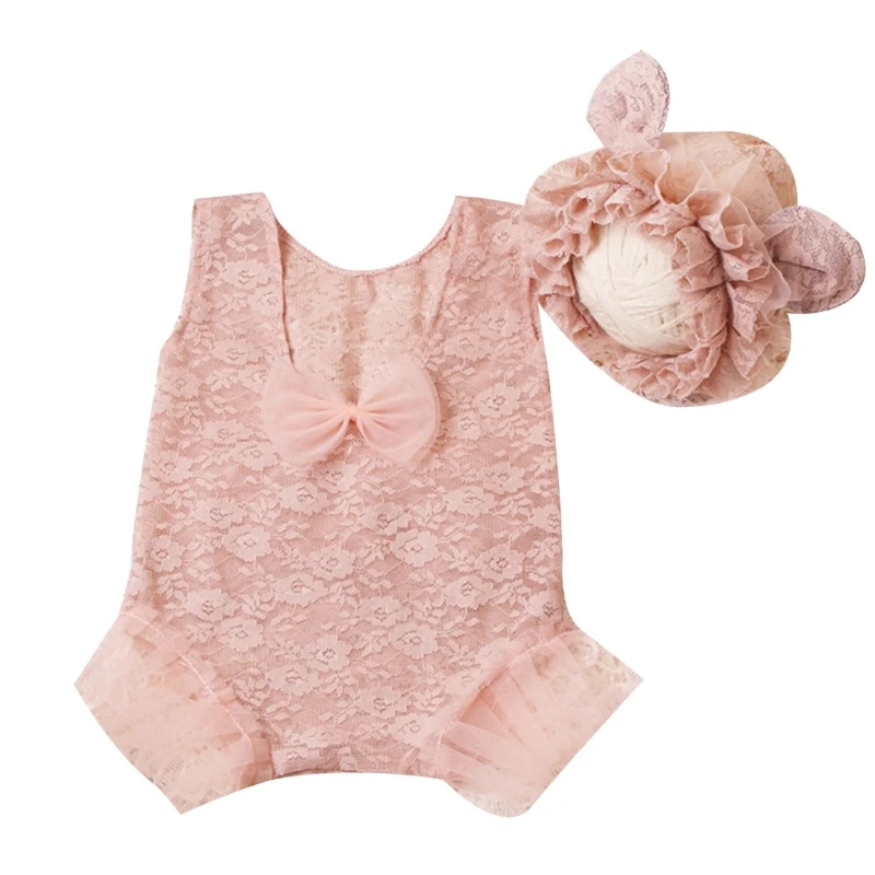 

Photography Props for Baby Girls 0-1M Infant Costume Lace Jumpsuit Hat Monthly Party Photo Props Clothing Newborn Drop Shipping