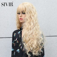 sivir synthetic wigs long curly wig womens partycosplay wig with bangs hair goldblondebrown wigs for women heat resistant