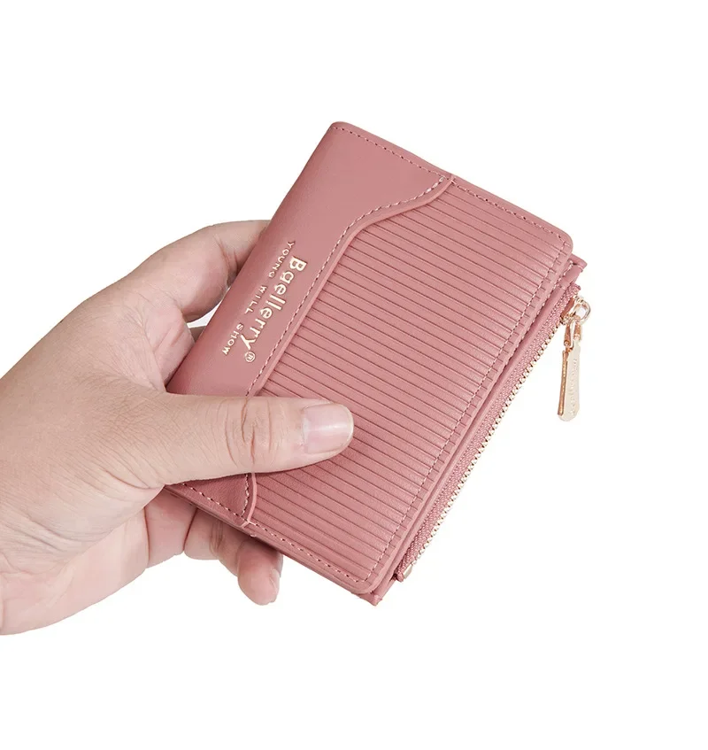 Женский короткий кошелек с тиснением в полоску дизайн для девочек на молнии