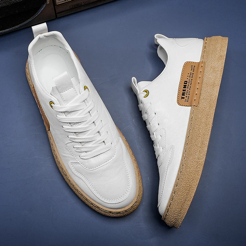 

New 2021 Spring Mens Casual Shoes Comfortable Flat Shoes Fashion Outdoor Shoes Non-Slip Soft Sole Shoes White Leather Sneakers 7
