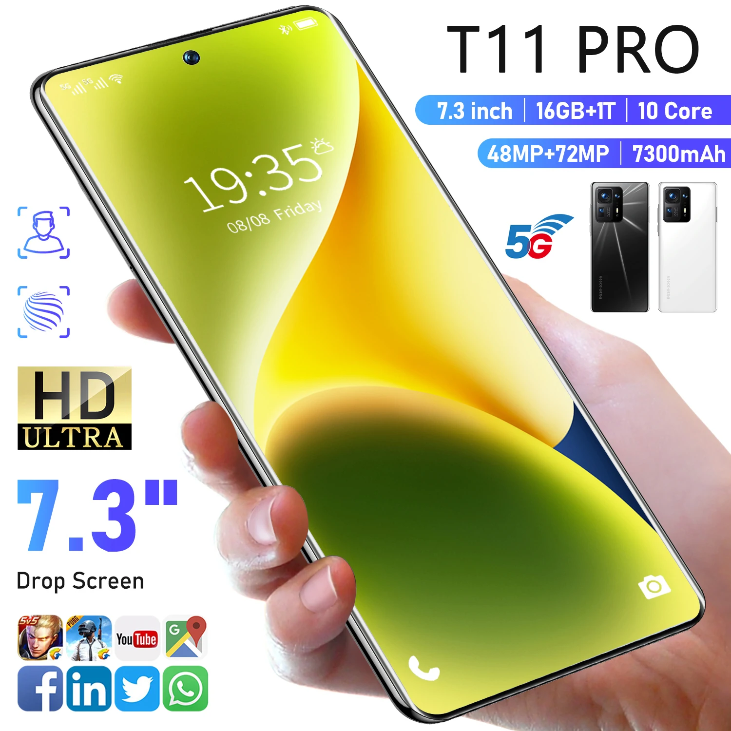 

Global Version Android phone T11 PRO 4G 5G Dual Card Android 11.0 Mobile Phones 16GB 1TB Phone 7.3 Inch Unlocking machine