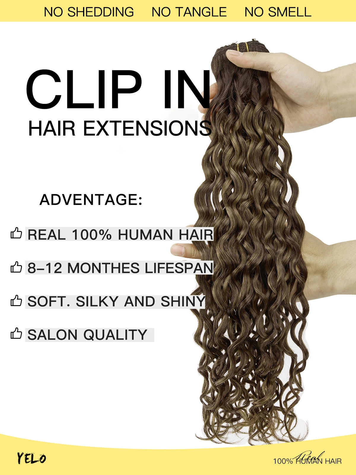 Фото Yelo Curly Clip in Hair Extensions Настоящие человеческие волосы Влажные и волнистые 100% бразильские заколки из человеческих волос Remy на 12-26 дюймов для женщин №5
