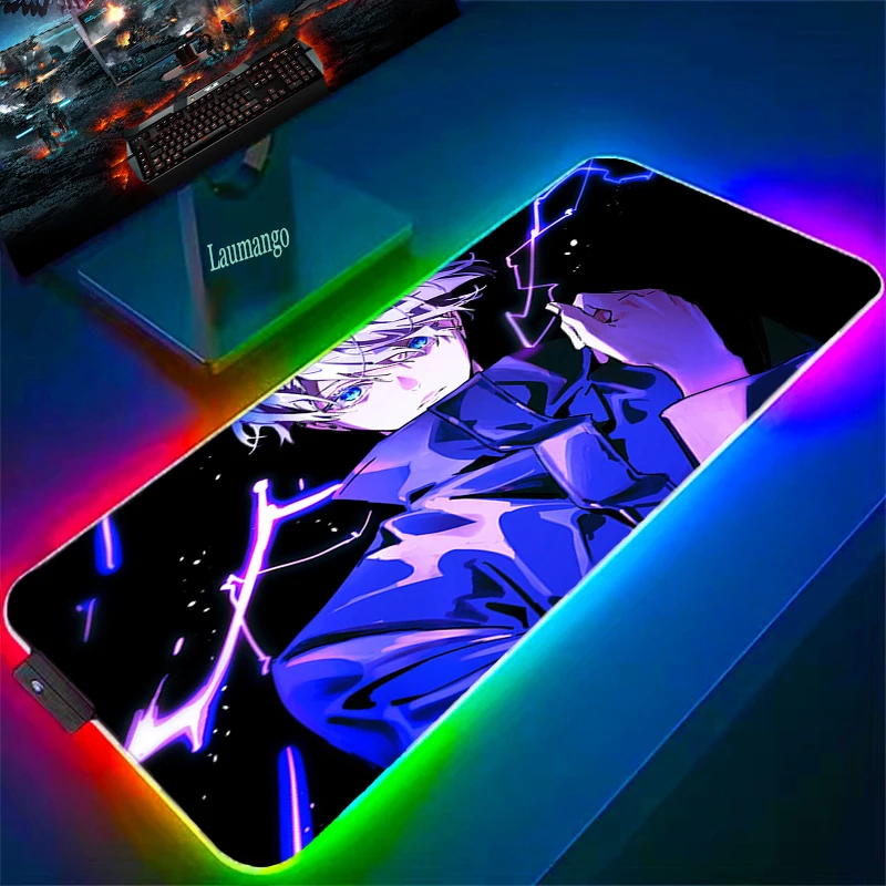 

Gamer Keyboard Pad LED Jujutsu Kaisen Mousepad Xxl RGB Desk Mat Mouse Gaming Pc Accessories Large Extended Protector Mice Office