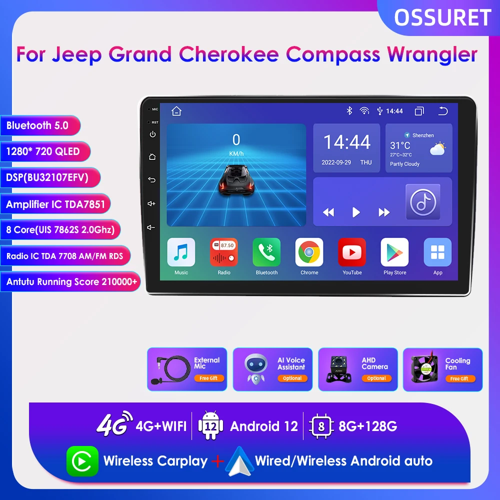 

Автомобильный мультимедийный плеер, автомагнитола на Android 12, с компасом, GPS, для JEEP Grand Cherokee Commander, Dodge, 4G, без DVD