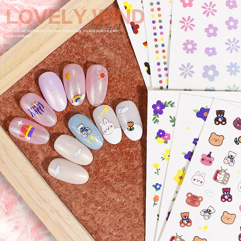 

1PC Cartoon Nail Art Sticker Stars/Bear/Rabbit/Cloud/Flower Design Nail Stickers 3D Adhesive Manicure Slider Nails Decal Decor
