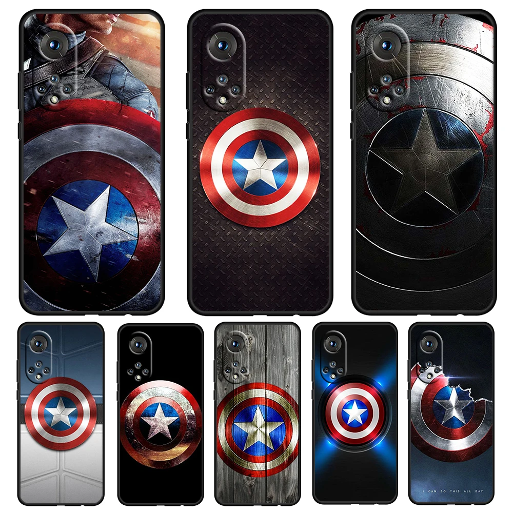 

Avengers Shield Marvel For Honor 60 50 20 SE Pro X30 10X 10i 10 9X 9A 8X 8A Lite Silicone Soft TPU Black Phone Case Capa Cover