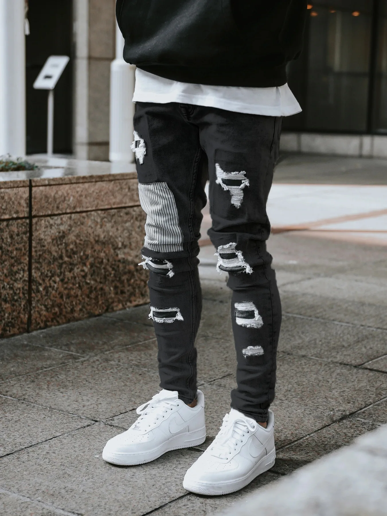 Fashionable New Patch Jeans Slim Legs Stretch Cotton Spring And Autumn Men' Pants Youth Social Ball Casual Wear Denim Pants 2022