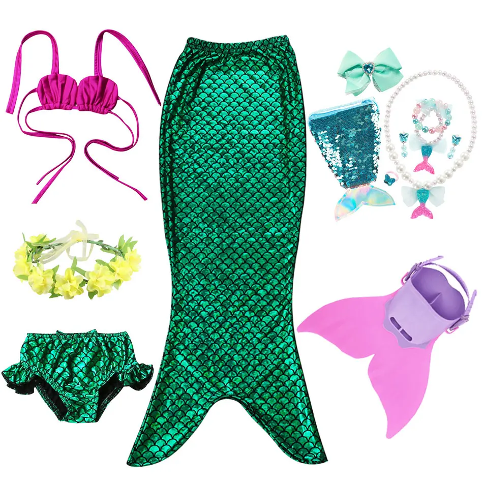Kids Girls Mermaid Swimming Fantasy Tail Costume Cosplay Children Swimsuit Beach Bikini Can Add Monofin Fin Bathing Suit |