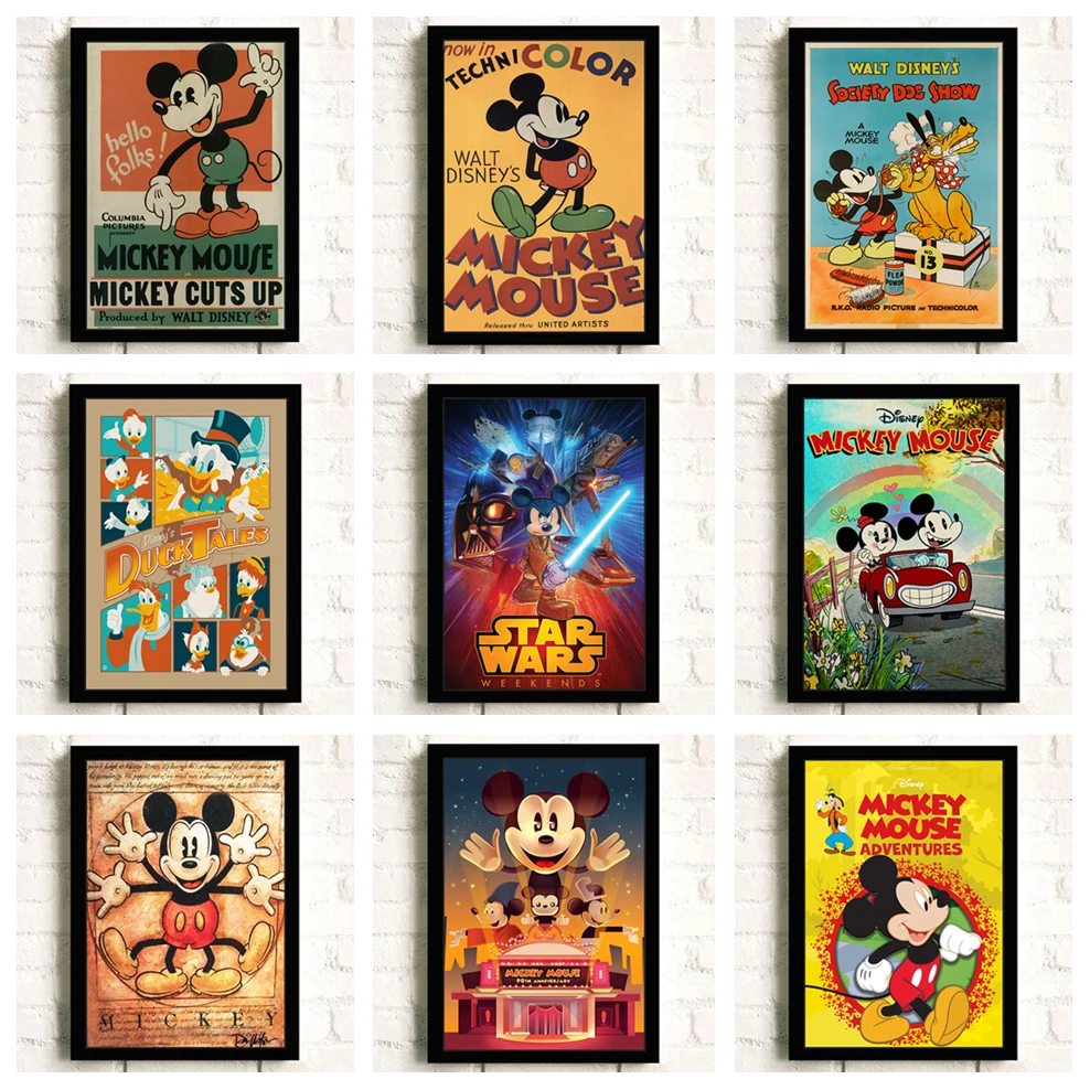 

Disney, фильм Микки Маус, холст, мультяшный плакат, печать, настенное искусство, картина для гостиной, украшение для спальни