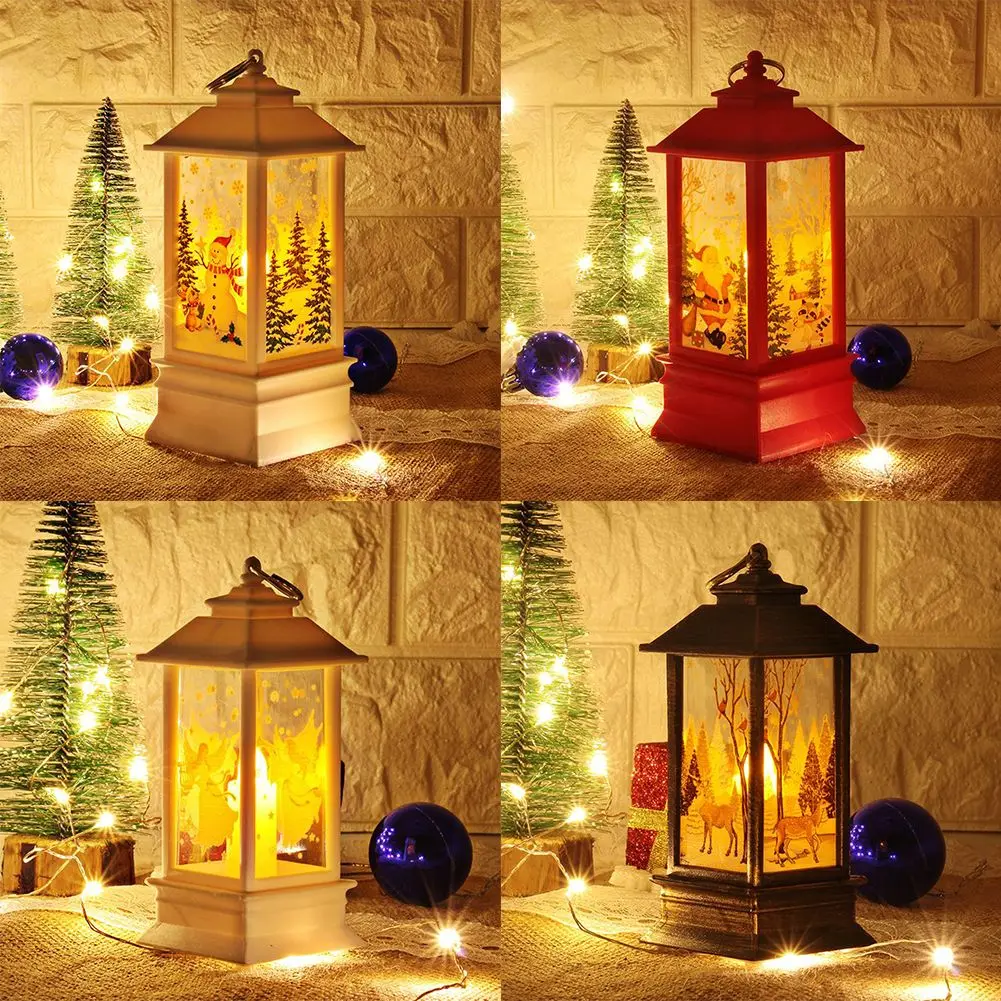 Christmas LED Light Up Lantern Xmas Santa Claus Table Lamp Ornament Decoration Glowing Castle Lamp New Year Gifts Kids Toys