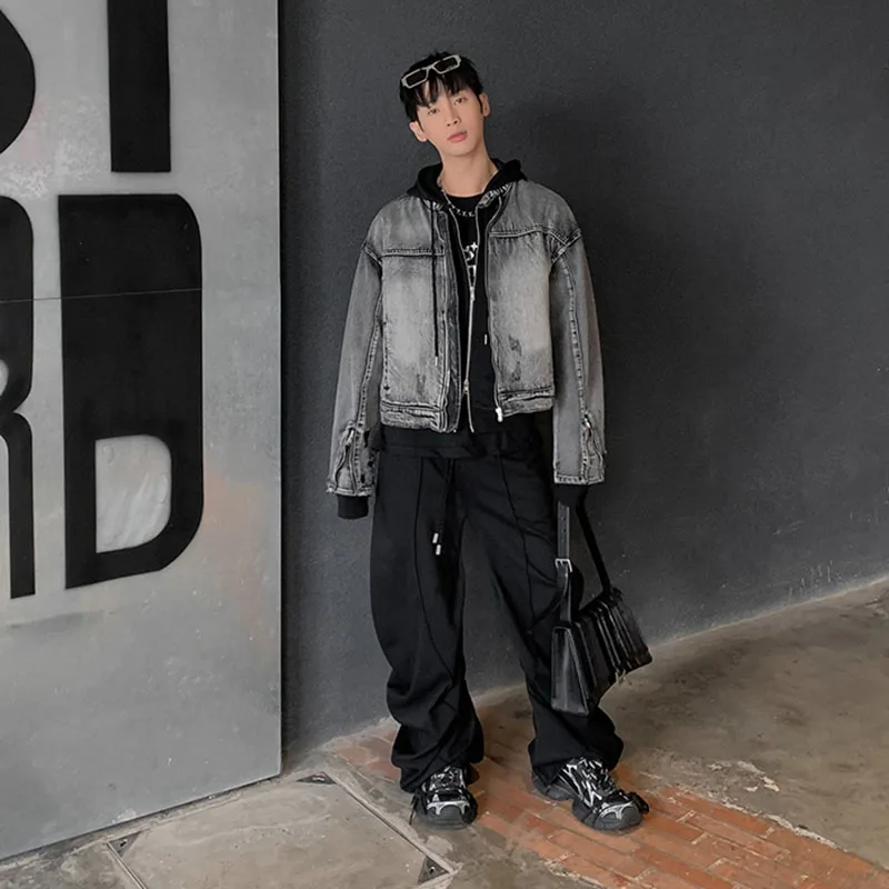 Джинсовая куртка унисекс укороченный ковбойский пиджак из мытой джинсовой ткани