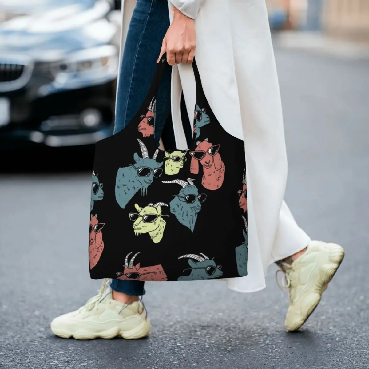 

Cool Farm Animal Print Shopping Bag Funny Goats Outdoor Cloth Handbags Student Fashion Stylish Bags