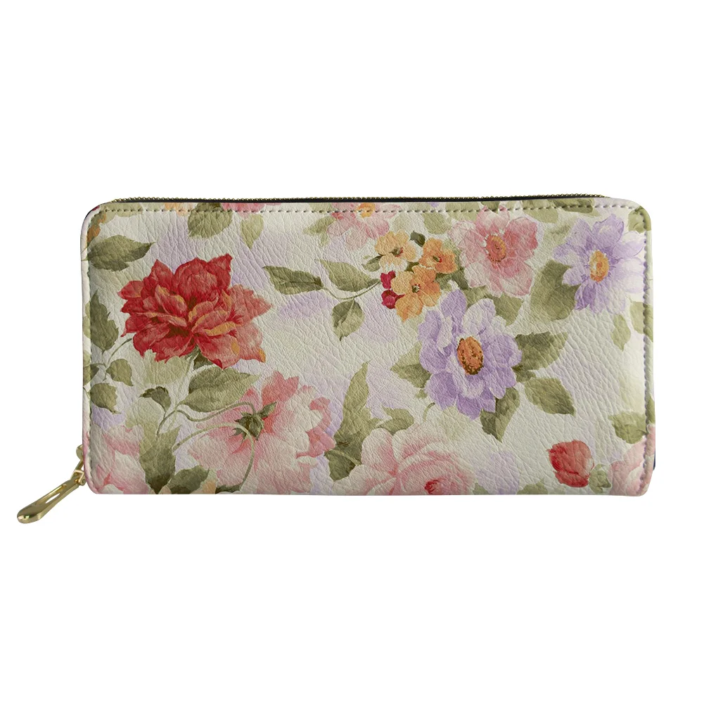 Oil Painting Flowers Leaves Pattern Long Wallets Teenager Top Premium Zipper Coin Purse Woman Shopping Portable Clutch Bag Gift
