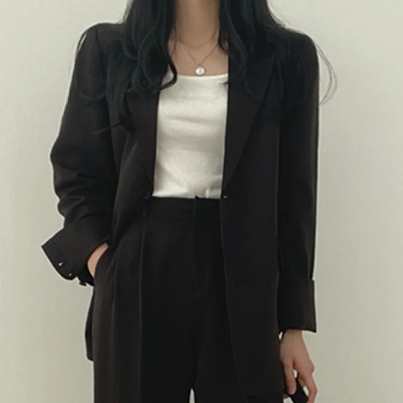 Brand New Spring Autumn Blazer Suit Coat Solid Chic Fashion 2 Piece Set 2023 Casual Streetwear Straight
