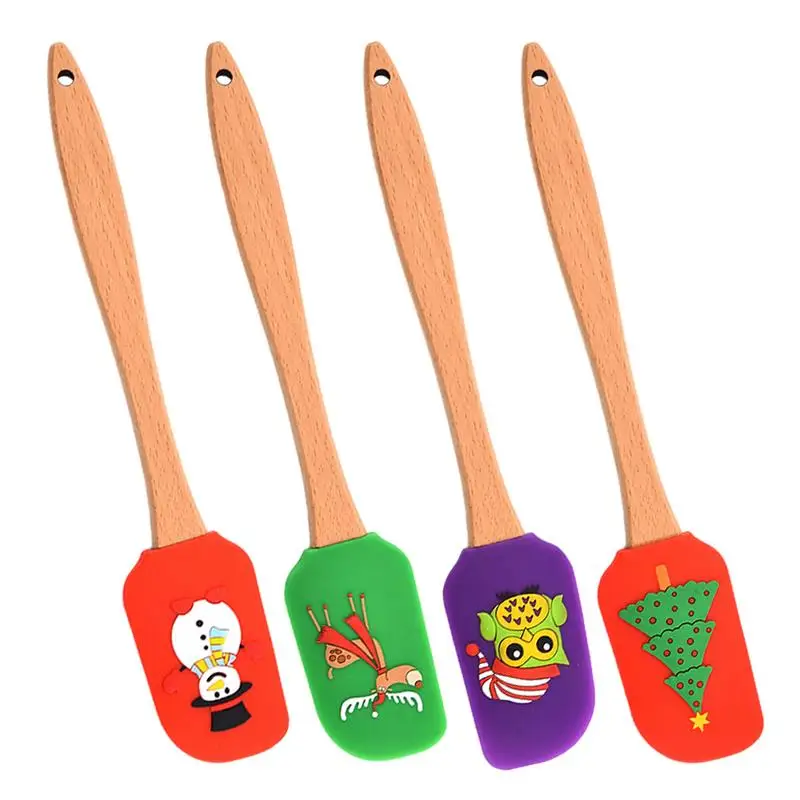 

Профессиональный милый Рождественский силиконовый шпатель, прочный Рождественский тематический деревянный ручной кондитерский шпатель, универсальный Рождественский шпатель