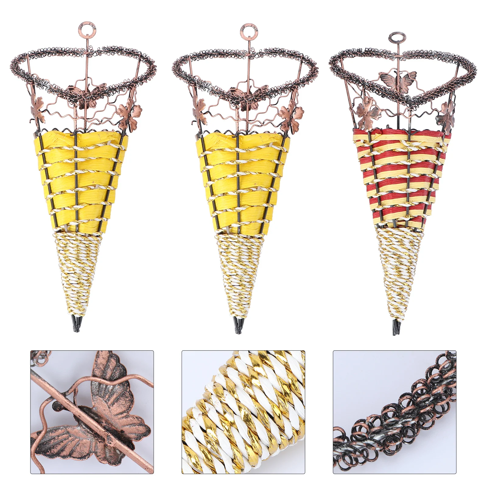 

3Pcs Home Basket Pendant Wall-mounted Basket Fake Flower Storage Basket