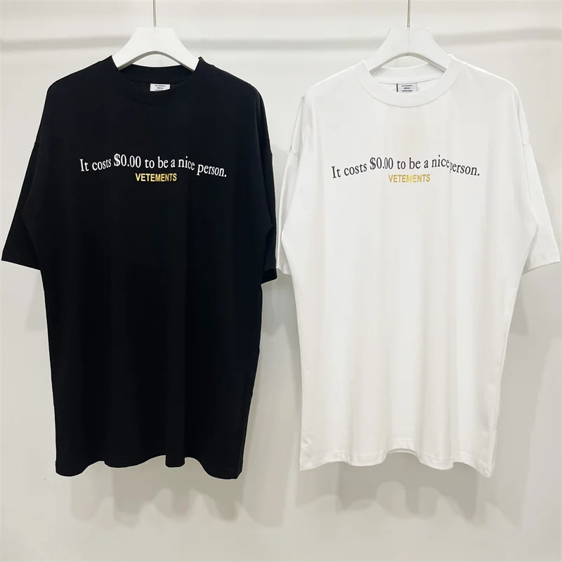 

VETEMENTS 2022ss Slogan Letter Bronzing Logo Loose Casual T-Shirt Cotton Men's And Women's Top Short Sleeve