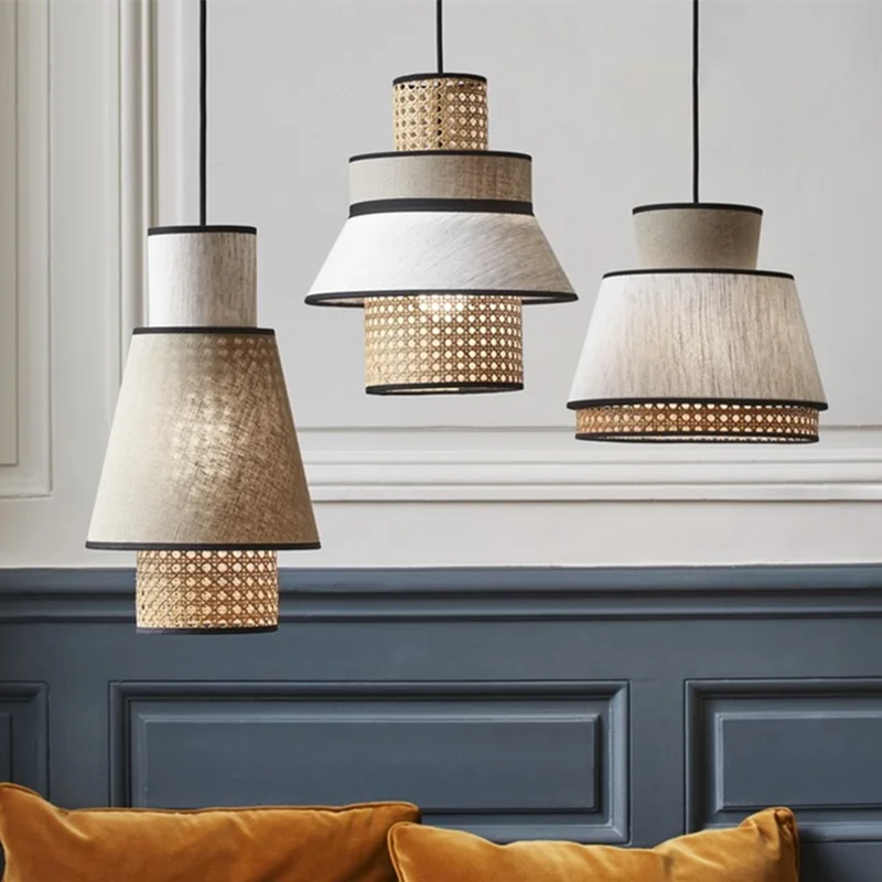 Сингапур подвесные светильники винтажные искусственная ткань из бамбука для