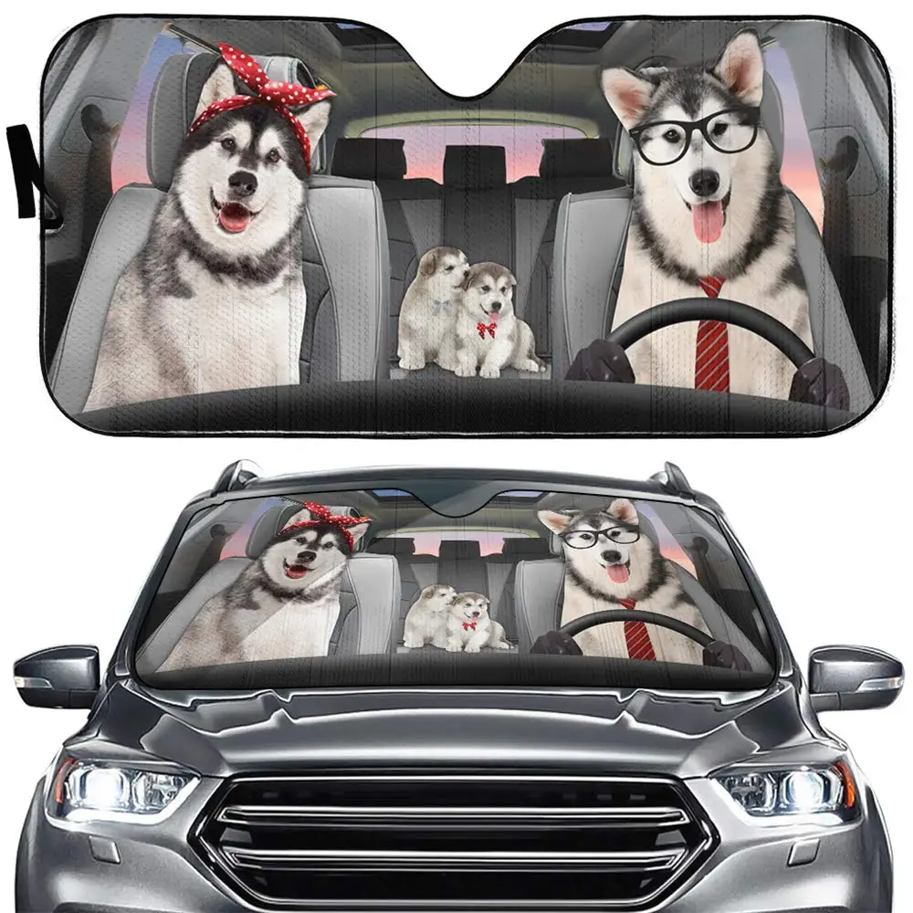 

Husky Dog Driver Car Sun Shade Puppy Pet Family Auto Front Window Windshield Animal Car Sunshade Anti-Sunlight Automotive Cover
