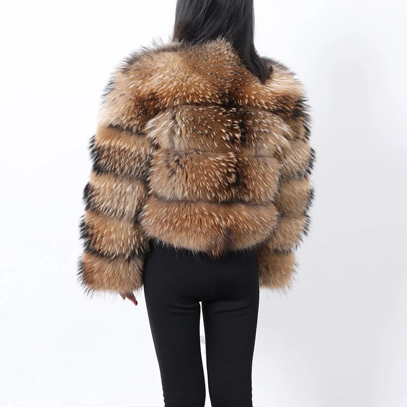 Real Raccoon Fur Coat Women Winter Raccoon Fur Top Clothes Natural Luxury Jackets Warm Thick Brown Natural Fur Parka