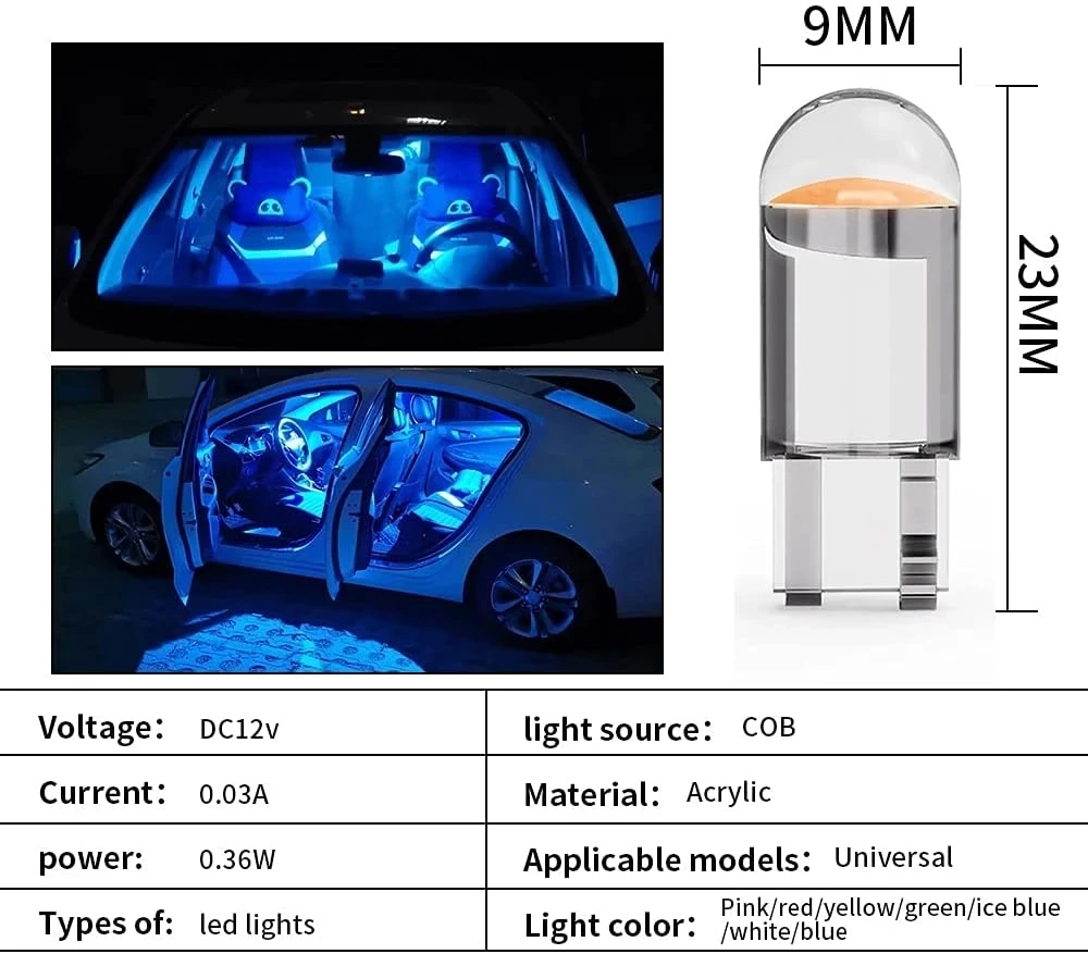 10 шт. W5W Led T10 автомобильный светильник COB стекло 6000K белый Купол Карта дверь