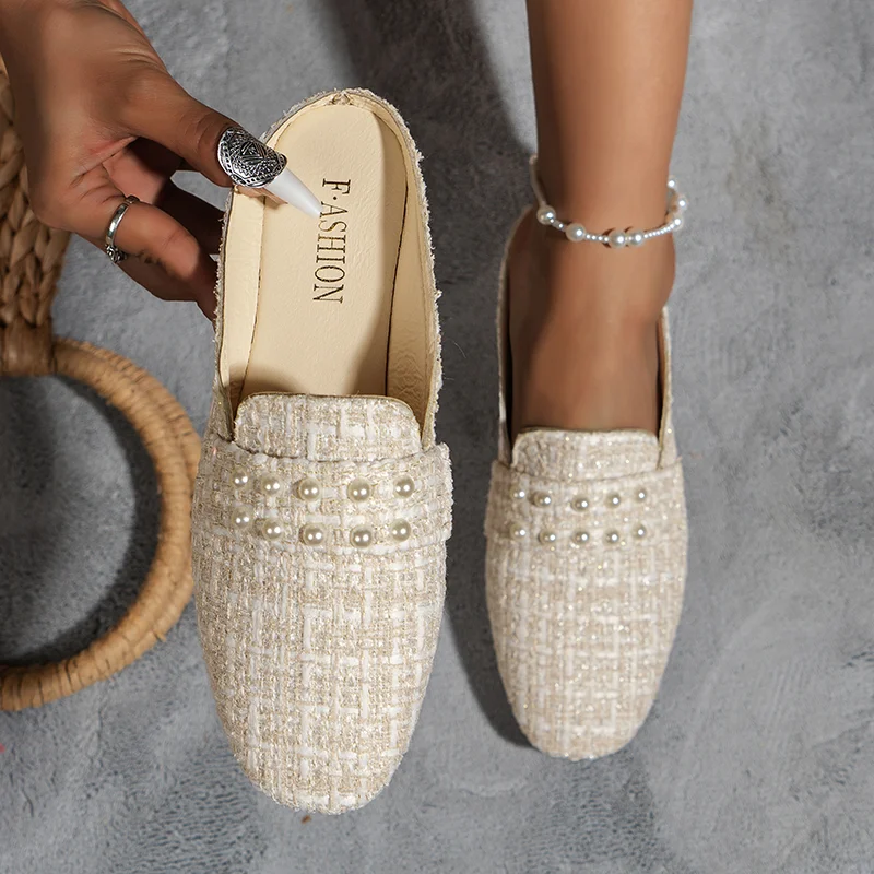 

Casual Mules for Women 2023 Summer Plus Size Female Shoes Closed Toe Flat Women's Slippers Outdoor Light Slip on Ladies Shoes