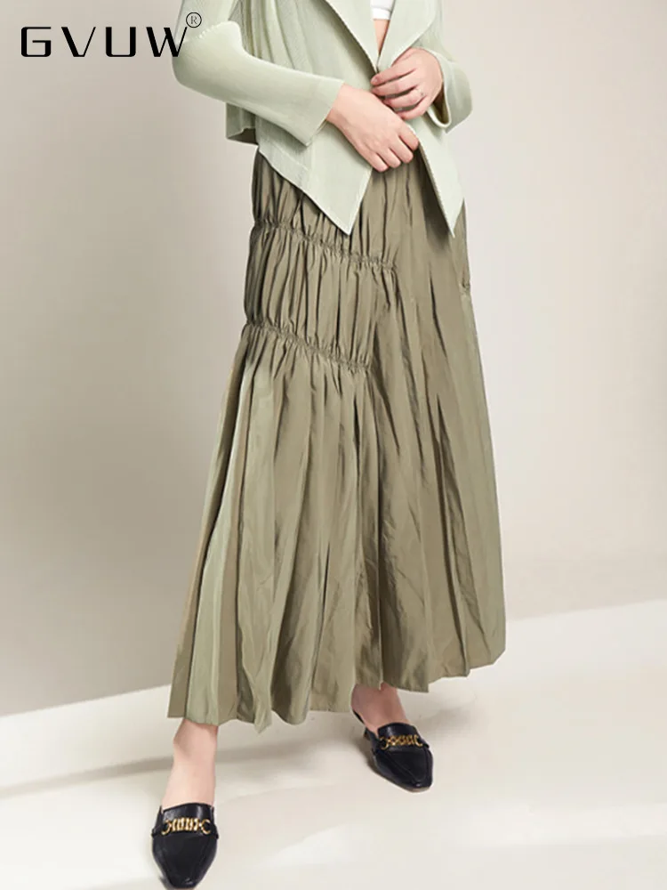 

GVUW 2023 Summer Trend Irregular Pleated A-line Skirts For Women Versatile Solid Color Elastic Waist Loose Lady Clothing 17D2584